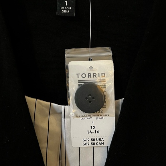 NWT Torrid women's black light weight ponte blazer front button size 1X - Picture 4 of 6